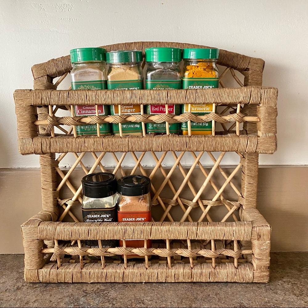 Rattan Wicker Boho Spice Shelf or Make Up Organizer